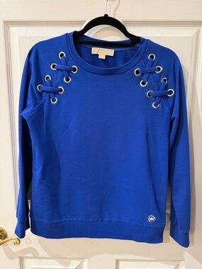 Michael Kors Cobalt Blue Lace-Up Shoulder Sweatshirt